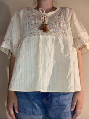 Chelsea&Violet Boho Embroidered Cream Women's Peasant Top Size XL
